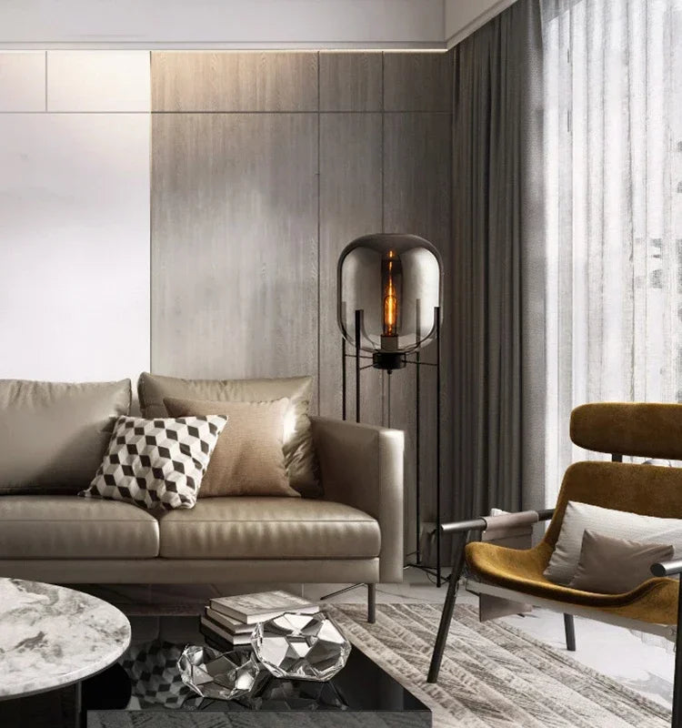 Nordic Glass Globe Floor Lamp - Modern Iron Standing Light for Living Room
