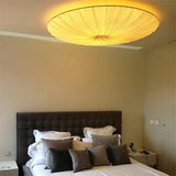 Wabi Sabi Led Fabric Ceiling Light Round Whtie Flying Saucer Chandelierfor Living Room Bedroom Restaurant Fabric Pendant Lamp