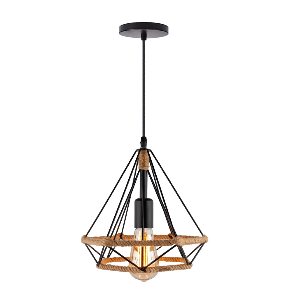 Modern Cage Pendant Light E27 Iron Minimalist Vintage Scandinavian Loft Pyramid Pendant Lamp Metal Hanging Ceiling Lamp Fixtures