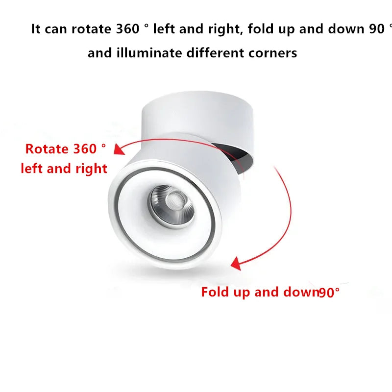 Folding And Rotating Surface Mounted LED Downlights 7W 10W 12W 15W 20W 24W Dimmable COB Ceiling Lamp Spot Lights CRI95 AC90-260V