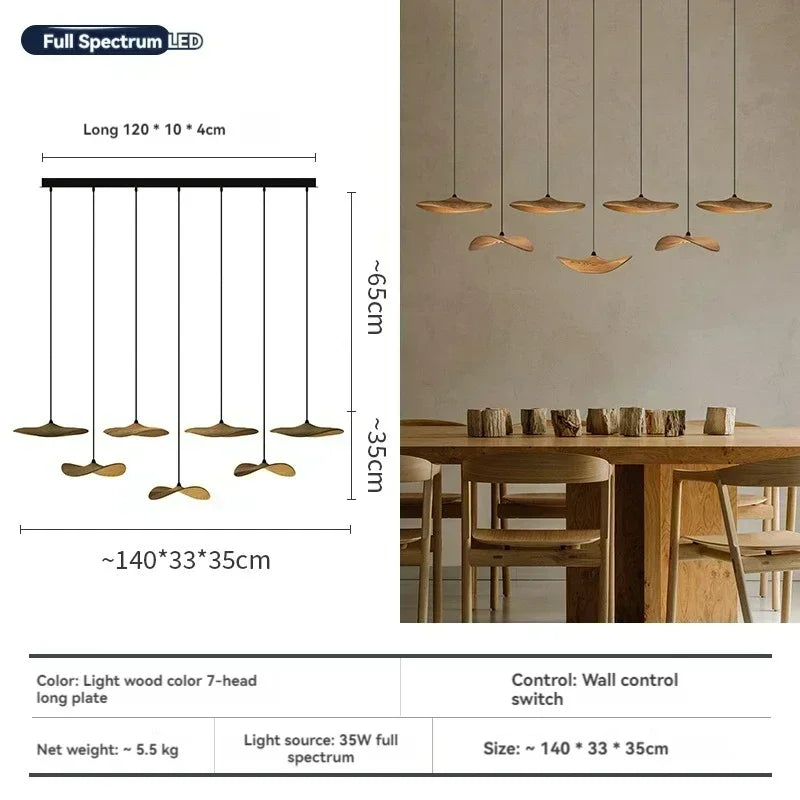 Japanese Wabi Sabi Solid Wood Lamp for Living Dining Room  Villa Duplex Kitchen Island Linear Light 3colors Changeable