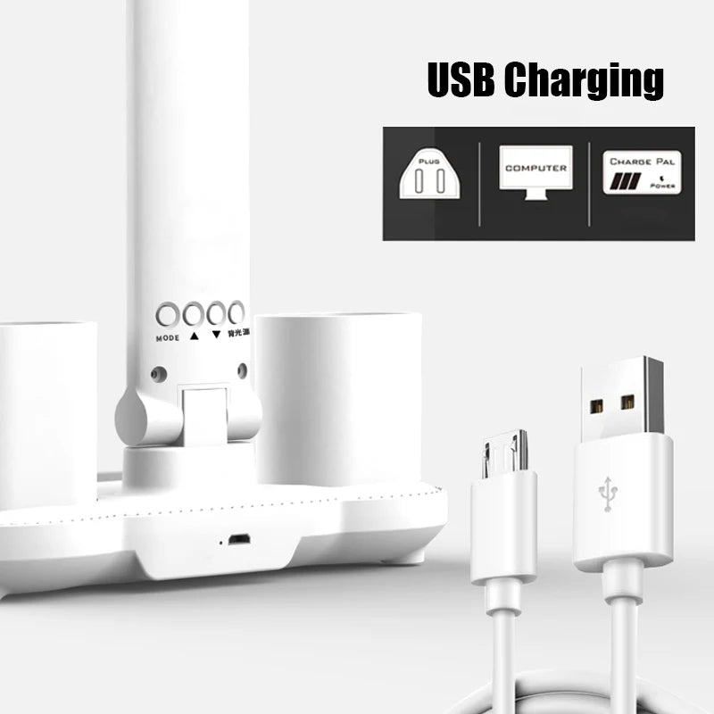 3In1 Multifunctional Desk Lamp LED Desk Lamp Four-Head Folding With Fan Calendar Clock USB Rechargeable Reading Office Desk Lamp