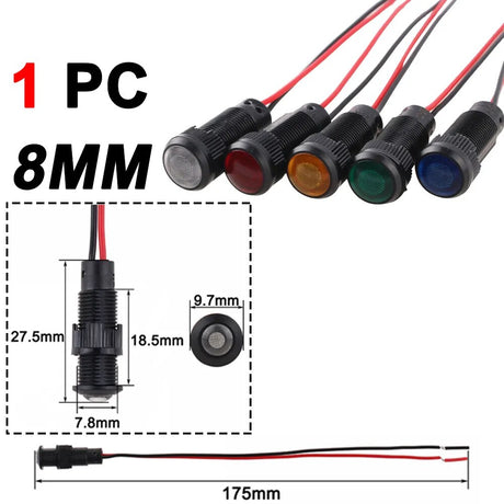 6mm Plastics LED Waterproof Black Indicator Light Signal Lamp Wire 3V 6V 12V 24V 110V 220V AC/DC
