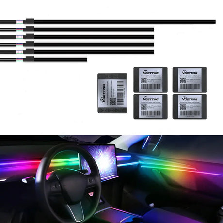 Car's atmosphere with 18 acrylic strips in 64 Colors , controlled by a Bluetooth app.