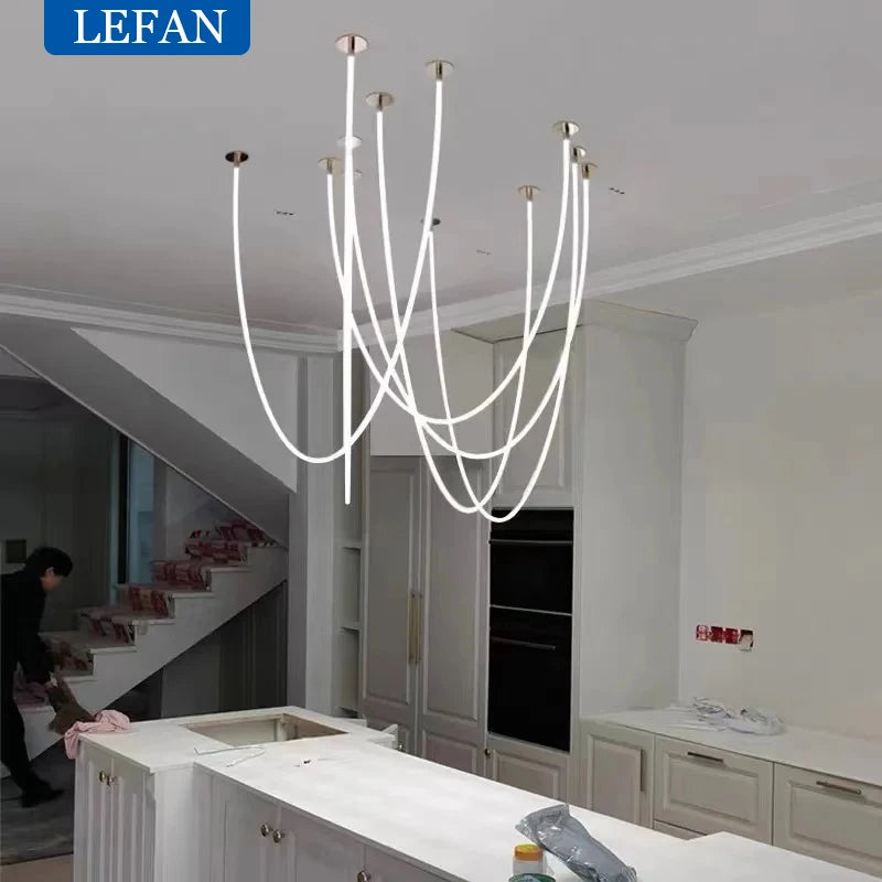 Modern Nordic LED Large Line Pendant Lamp Long Chandelier Living Room Stair Case Lobby Villa Project Minimalist Hanging Light
