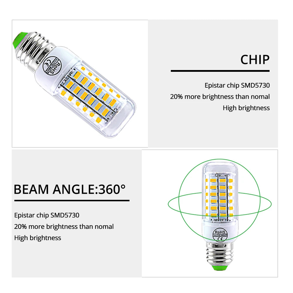E27 E14 LED Bulb Corn Light 5730SMD 220V 24/36/56/72LEDs Lampada Spotlight Indoor Energy Saving Lights For Home Bedroom Lighting