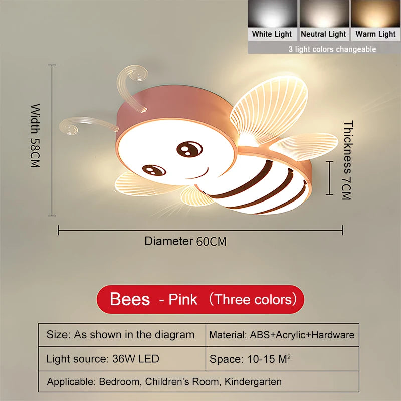 Modern Novelty Simplicity Cute Cartoon Bees LED Ceiling Lights Circlar Design Lamp for Chidren's Room Home Decoration Chandelier