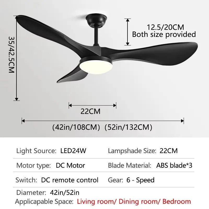 DC 35W 52Inch Ceiling Fan 3 ABS Strong Blade Restaurant Fan Support Remote Control 110V 220V Industrial Vintage Ceiling fans