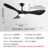 DC 35W 52Inch Ceiling Fan 3 ABS Strong Blade Restaurant Fan Support Remote Control 110V 220V Industrial Vintage Ceiling fans