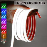 IP68 Waterproof COB LED Neon Strip Light (12V / 24V, 320 LEDs/m) - Flexible Outdoor Garden Decor Ribbon Tape in White, Red, Blue, Green & Pink