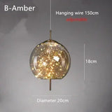 LED Nordic Net Red Bedside Chandelier Girl Light Glass Small  Luxury Long Line Personality Art Full of Stars Hotel Bar Xn
