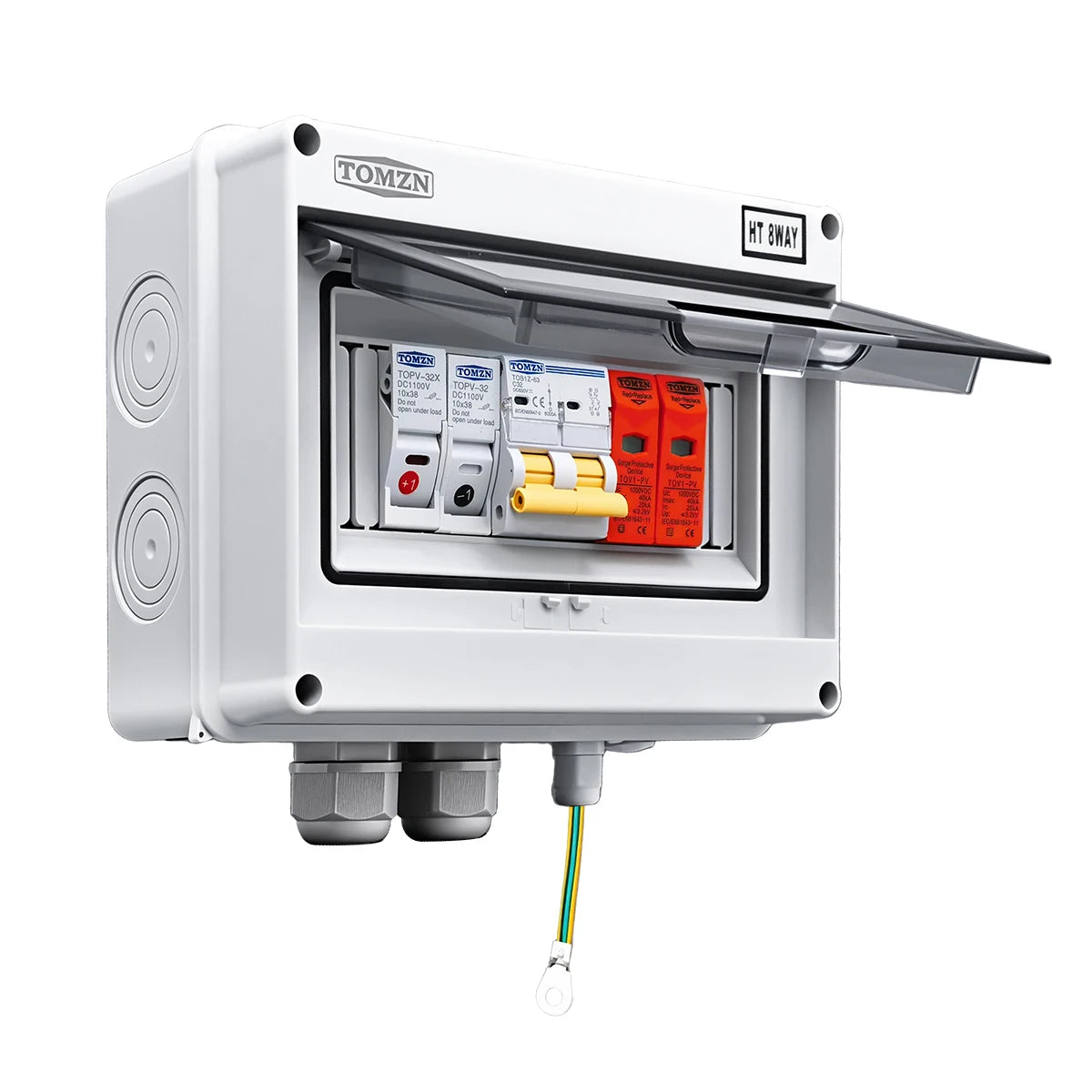 8-Way Solar Combiner Box Component Kit (600V DC, 16A-63A) - DC Circuit Breaker, Fuse Holder & Surge Protective Device (SPD) with Dual Wire Terminals