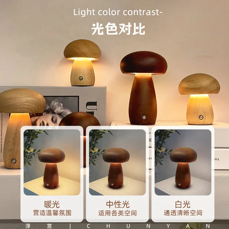 Modern Mushroom LED Night Light USB Rechargeable Touch Control Bedside Table Lamp for Creative Minimalist Ambient Lighting