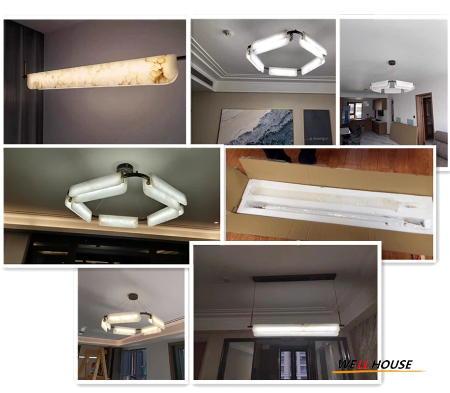 Nordic Marble Chandelier Modern White Stone Chandelier For Villa Living Room Bedroom Restaurant Decors LED Marble Pendant Lamp