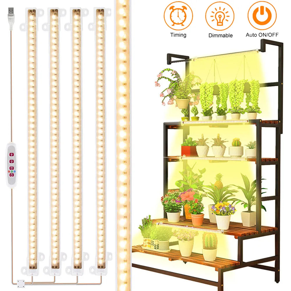 Grow Light Strips Bar for Indoor Plants 42-288 LEDs Sunlight Full Spectrum Plant Lamp with Auto On/Off Timer Dimmable