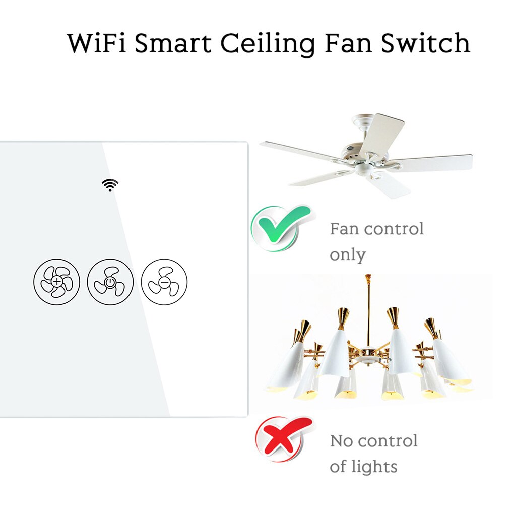 Ceiling Fan Smart Switch WiFi Fan Controller Phone App Voice Remote Control Plastic Switch EU
