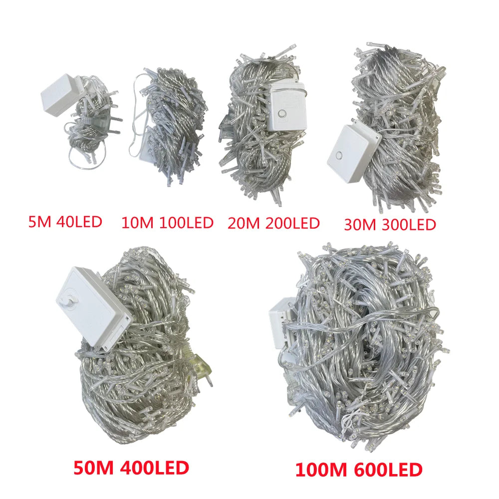 Led String 100m 50m 30m 20m 10m 5m Lights Christmas EU Plug 220v Led Garland Led String Lights Outdoor Christmas Lights