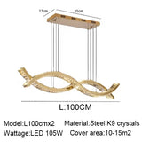 2026 Dining Room Lustre Remote Control Dimmable Pendant Lights Luxury K9 Crystal Hang Chandelier Wave Steel Lamp Fixtures