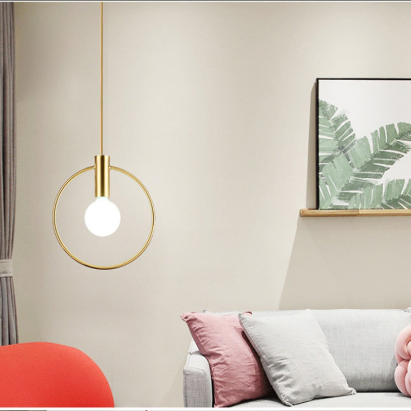 Personality Ins Wind Single Head Ring Pendant Lights for Bedroom Bedside Dinning Bar Porch Lighting Fixture Hanging Lamp