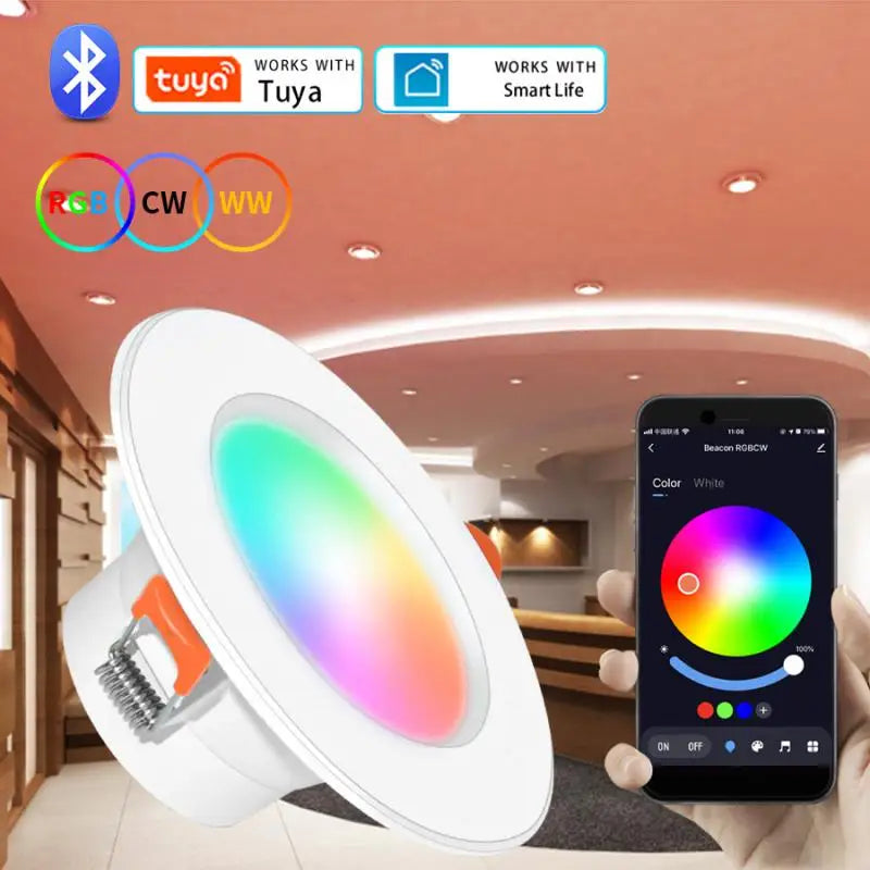 Aubess LED Smart Downlight Indoor Light Spotlight Tuya Bluetooth Control 10W 15W RGB+CW+WW AC 85-265V Ceiling Light Decoration