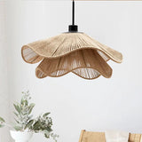 Handmade Rattan Flower Pendant Lamp - Organic LED Chandelier for Living Room