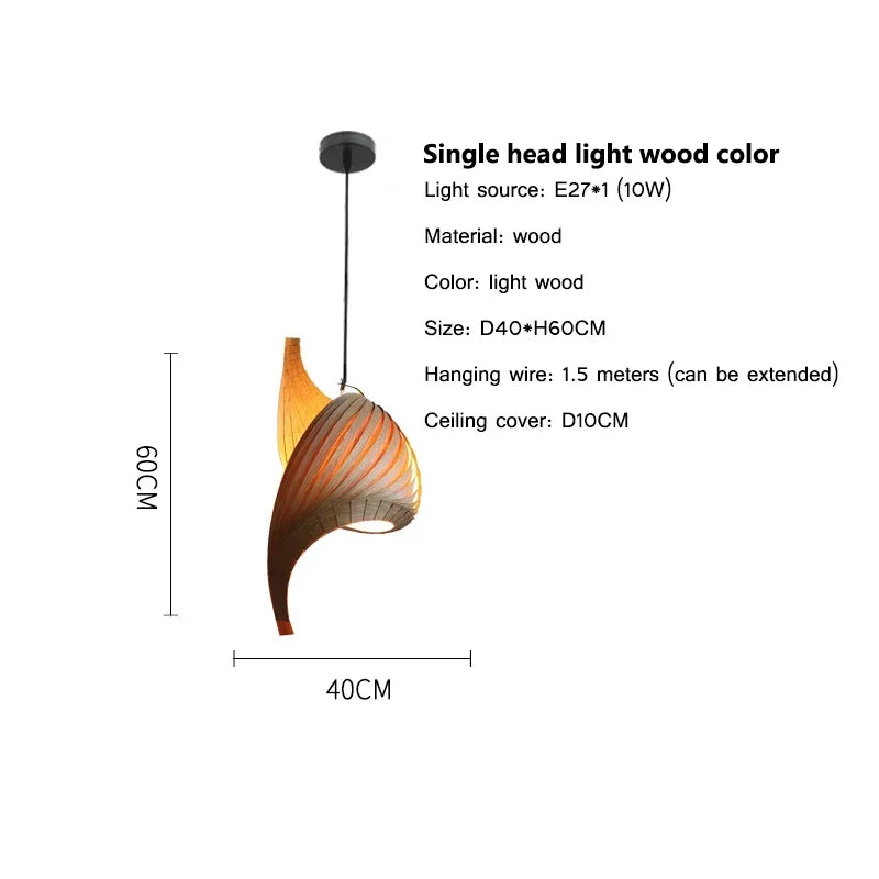 Wing maple pendant lamp handmade pleated finish wooden hanging light japanese style Chandelier dining bedroom staircase