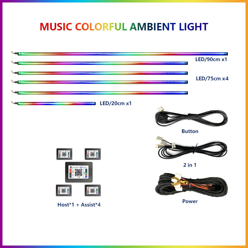 22 In1 Car Acrylic LED Ambient Lamps Universal Colorful Atmosphere Lights Auto Interior Neon Strip App Control 64 RGB  Lighting