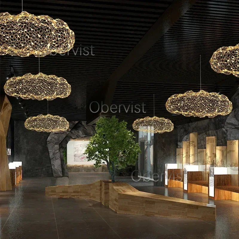Nordic Art Floating Cloud Chandelier for Hotel Hall Restaurant Office Bar Pendant Lamp Suspended LED Luminaire with Spotlight