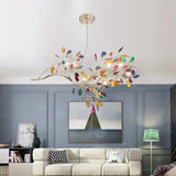 Modern Colorful Agate LED Ceiling Chandeliers Lighting Romantic Leaves Shape Pendant Lamp Living Dining Room Bedroom Decor Light