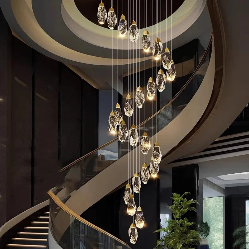 Modern Home Decoration Crystal Ceiling Lights Chandelier Staircase Pendant Lamp Living Room Hanging Lights Interior Lighting
