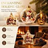 Vintage Winter Glowing Christmas Ball Ornament Plastic Acrylic LED Warm Lights 3D Christmas Hanging Bauble Shock-Resistant