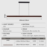 Modern Walnut Wood Long Bar Pendant Lights Dining Room Kitchen Island Adjustable Height Hanging Light Living Room Droplight