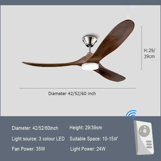 Luxury Natural Wooden Ceiling Fan Home Decorative Pendant Fan With Lamp Reversible Motor Suitable for Summer and Winter