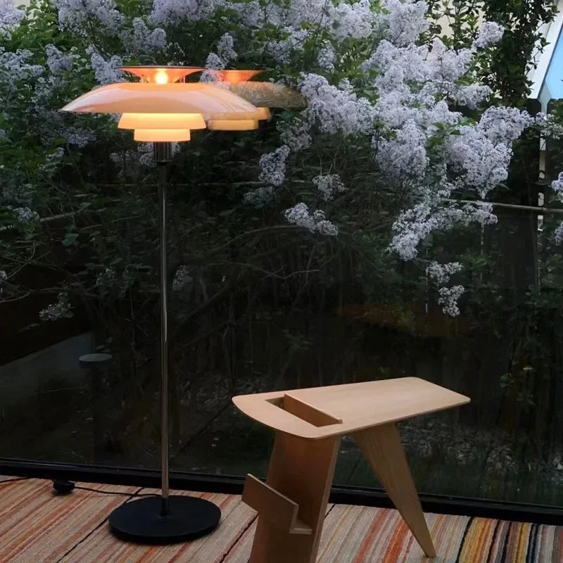 Nordic Floor Lamp Metal and Glass Lampshade Stand Light with Replacement E27 Bulb