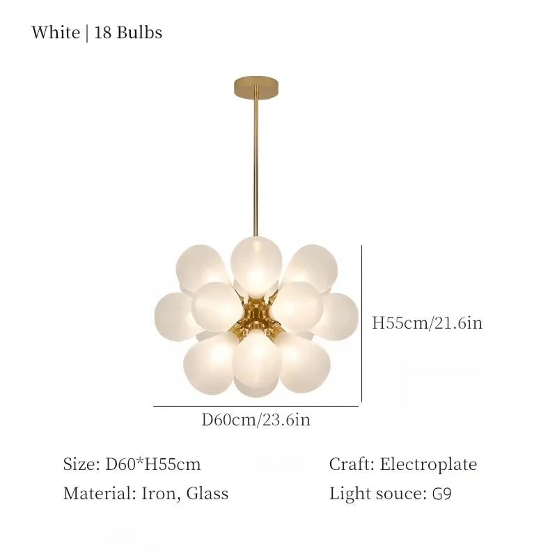 Modern Blue Glass Bubble Ball Chandelier Light - Decorative Ceiling Pendant Lighting Fixture for Living Room, Bedroom & Dining Room