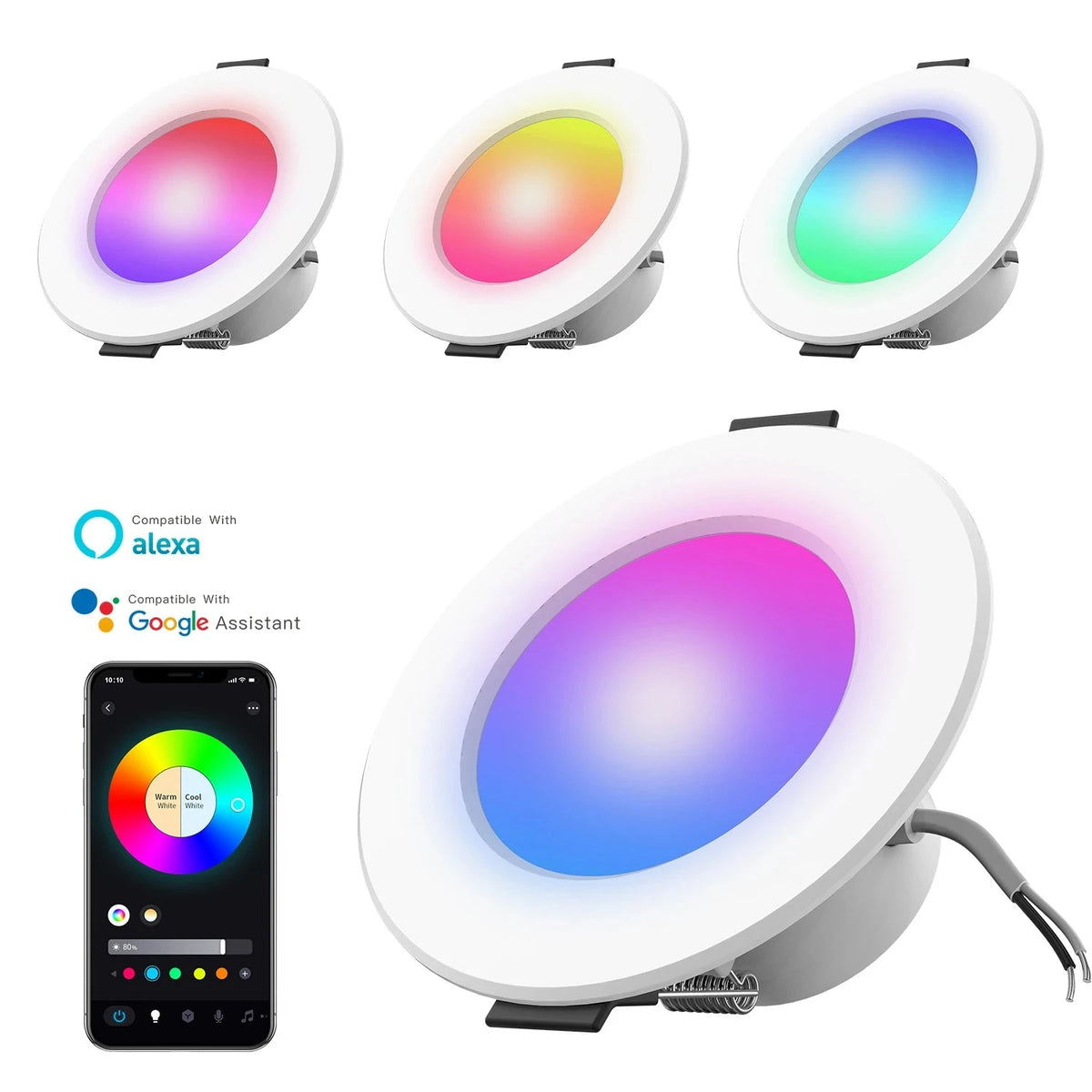 5W Smart WiFi & Bluetooth LED Recessed Downlight (1-10 Pack, RGB + Tunable White) - App & Voice Remote Control Ceiling Lamp Compatible with Alexa & Google Home