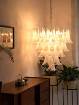 Cloudy White Glass Flower Petal Vintage Chandelier Italy Design Lighting Fixture LED Remote Dimmable Available Living Room Deco