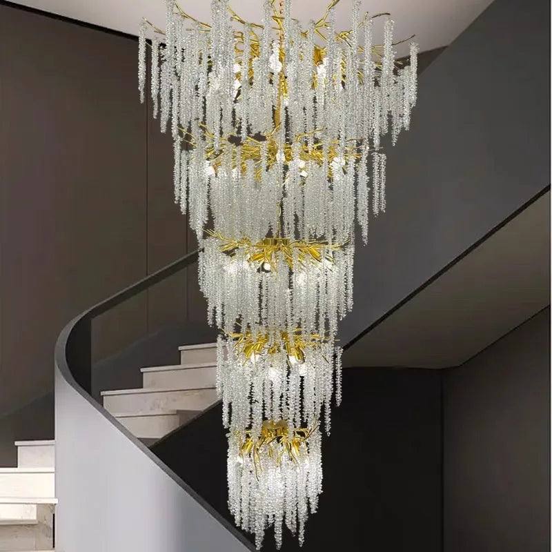 2025 Luxury Branch Crystal Chandelier For Staircase Loft Villa Hotel Lobby High Floor Gold Crystal Tree Branch Hanging Lamp