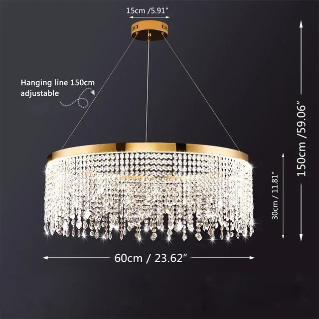 2025 Modern LED Clear Crystal Ceiling Chandeliers Luxury Living Dining Room Pendant Lamps Circle Hanging Light Lustre Home Decor