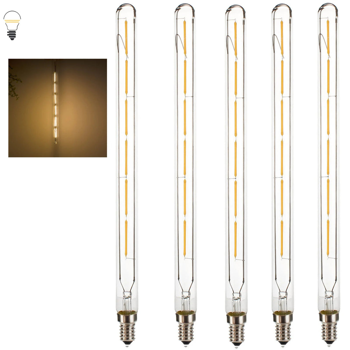 5-Pack T20 Vintage LED Tube Light Bulbs - E14 Retro COB Filament Lamp