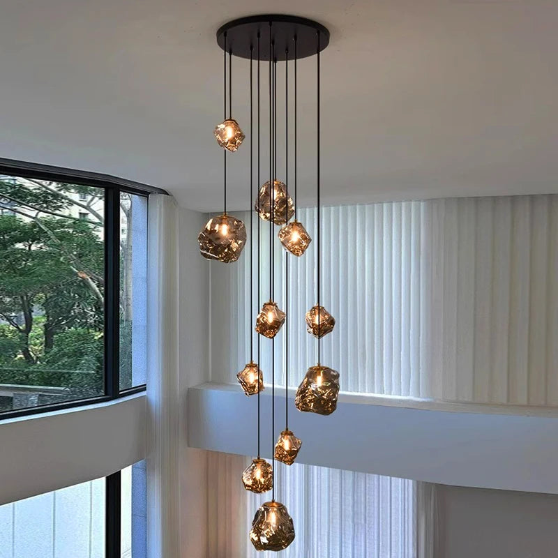 Modern LED Staircase Chandelier - Luxury Long Pendant Light for High Ceilings