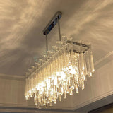 Creative LED Crystal Chandelier for Dining Room Modern 2026 Rectangle Hanging Lamp Luxury Chrome Indoor Lighting Kitchen Lustre