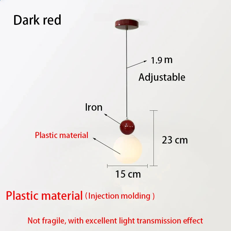 Modern Color Round Ball Long-Line Bedroom Single-Head Pendant Lamp With Glass And Injection-Molded Cover For Dining Room E27