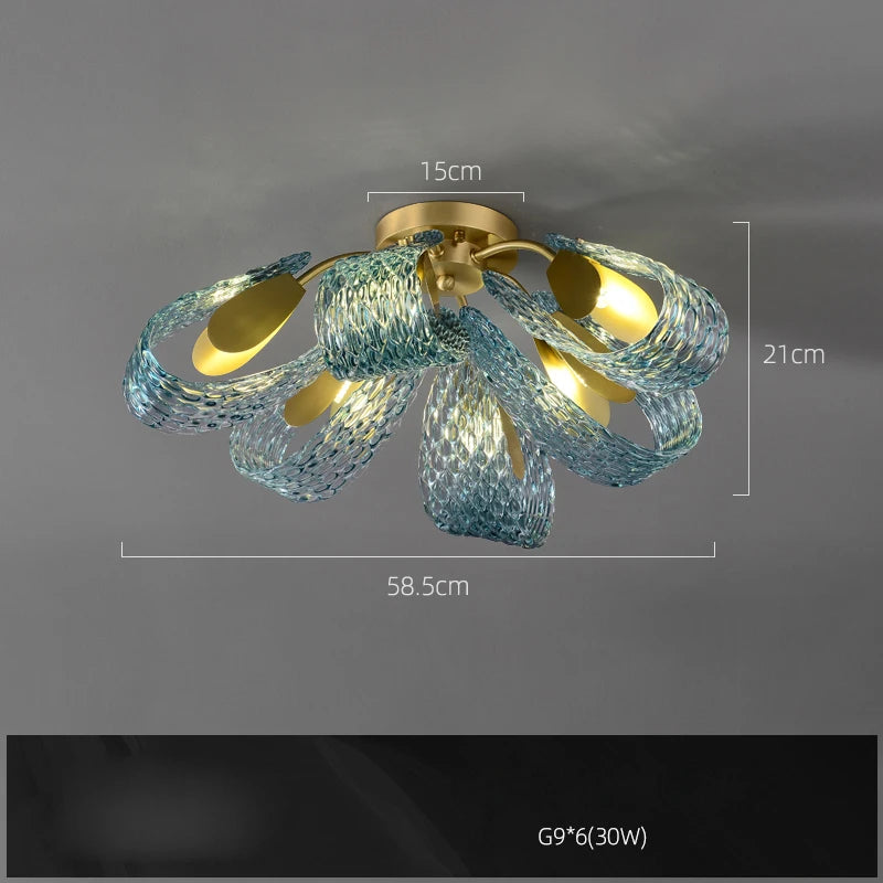 2026 Postmodern Copper Glass Chandelier - Blue Beauty Luxury Dining Room Light