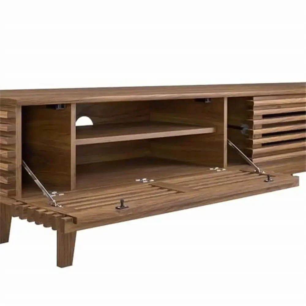 71" Mid-Century Modern TV Stand Walnut Storage Console Metal Legs Shelf