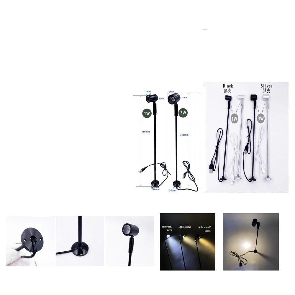 USB 5V Mini Led Spotlight Rotatable Angle 1W 3W Surface Mounted for Cabinet Showcase Terrarium Jewelry Lamp Ceiling Spot Lights