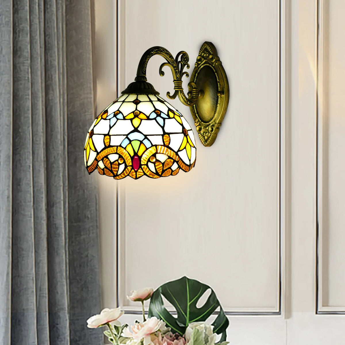 Style Beige Dome Glass Wall Lamp, Victorian Style, For Bedroom, Living Room, Dining Room, Balcony, Loft