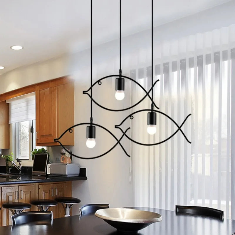 Artistic Iron Art Fish Pendant Light - Retro Single-Head Decorative Ceiling Lamp
