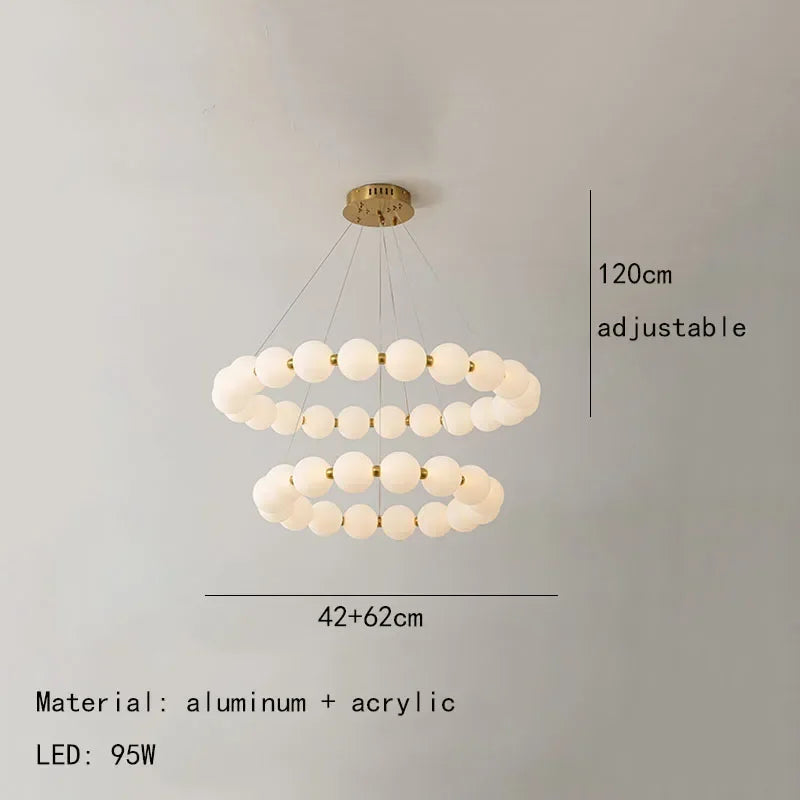 Nordic Modern Minimalist Luxury LED Chandelier Cream Pearl Circle Pendant Light Home Room Decoration for Living Dinning Bar Lamp