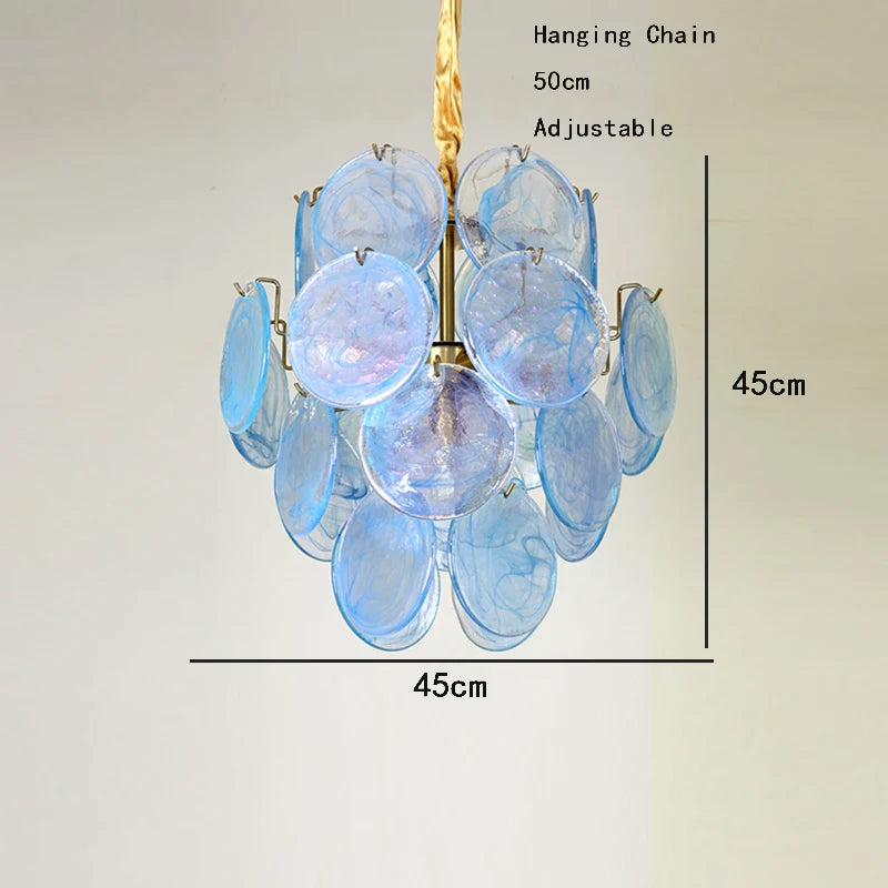 Blue Circle Glass Chandeliers Vintage Art American Classic Living Room Design Idea Home Deco Restaurant Hanging Lamps Lustre